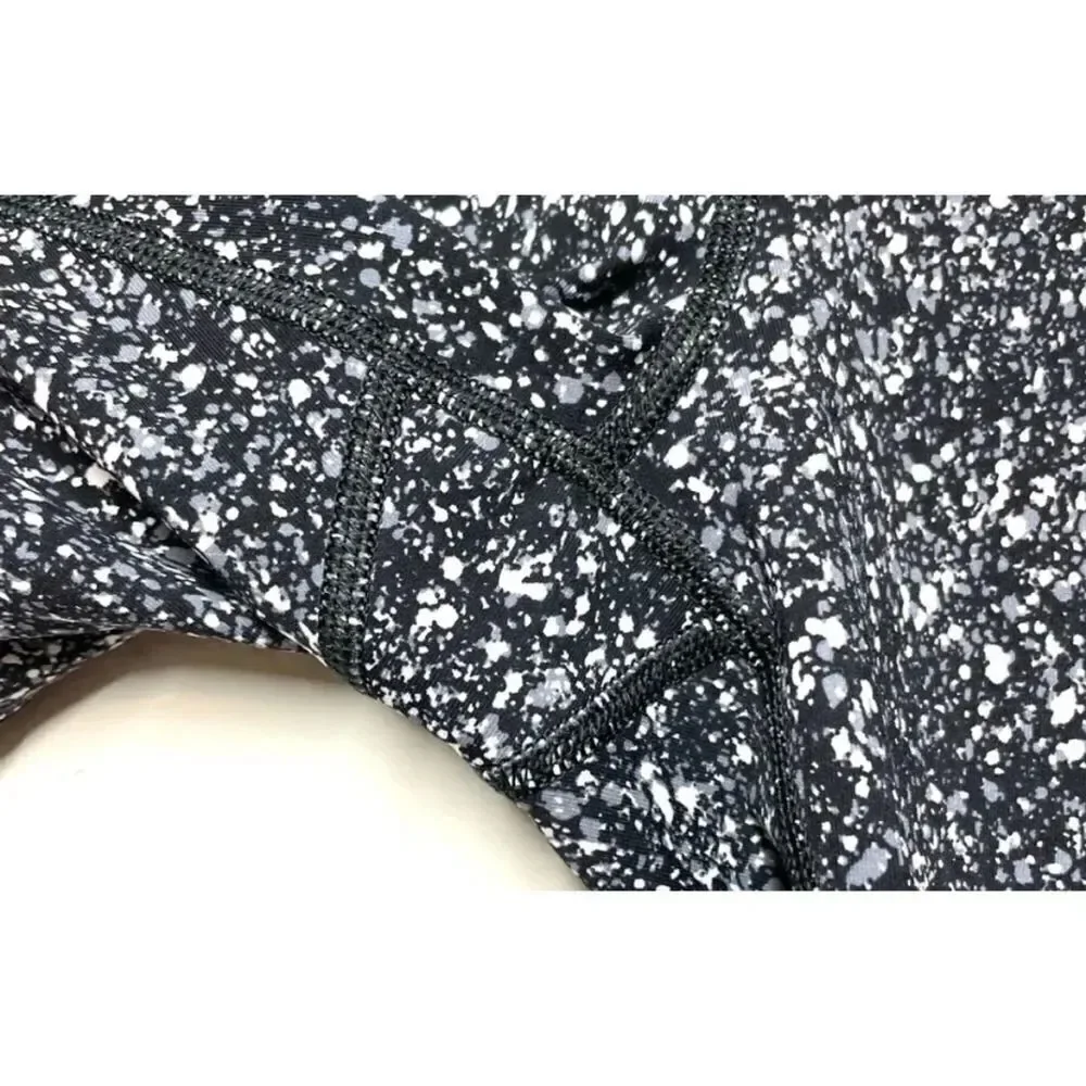Lululemon Womens Leggings 6 Black White Pace Rival Crop Marathon Splatter Run